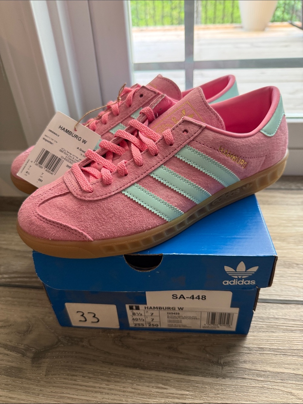 NEW adidas Bliss Pink and Aqua Hamburg Sneakers